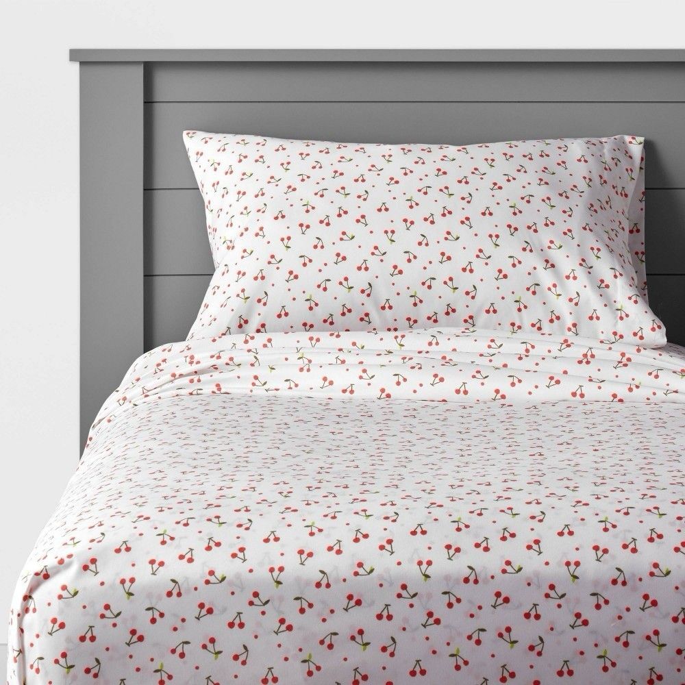 Pillowfort Queen Cherry Microfiber Sheet Set Kids NEW